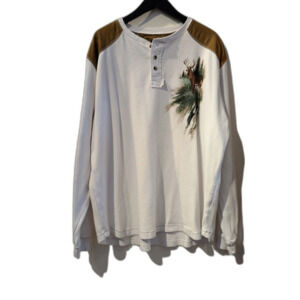 Legendary Whitetails deer Henley thermal with elbow patches shirt   Sz 2XL